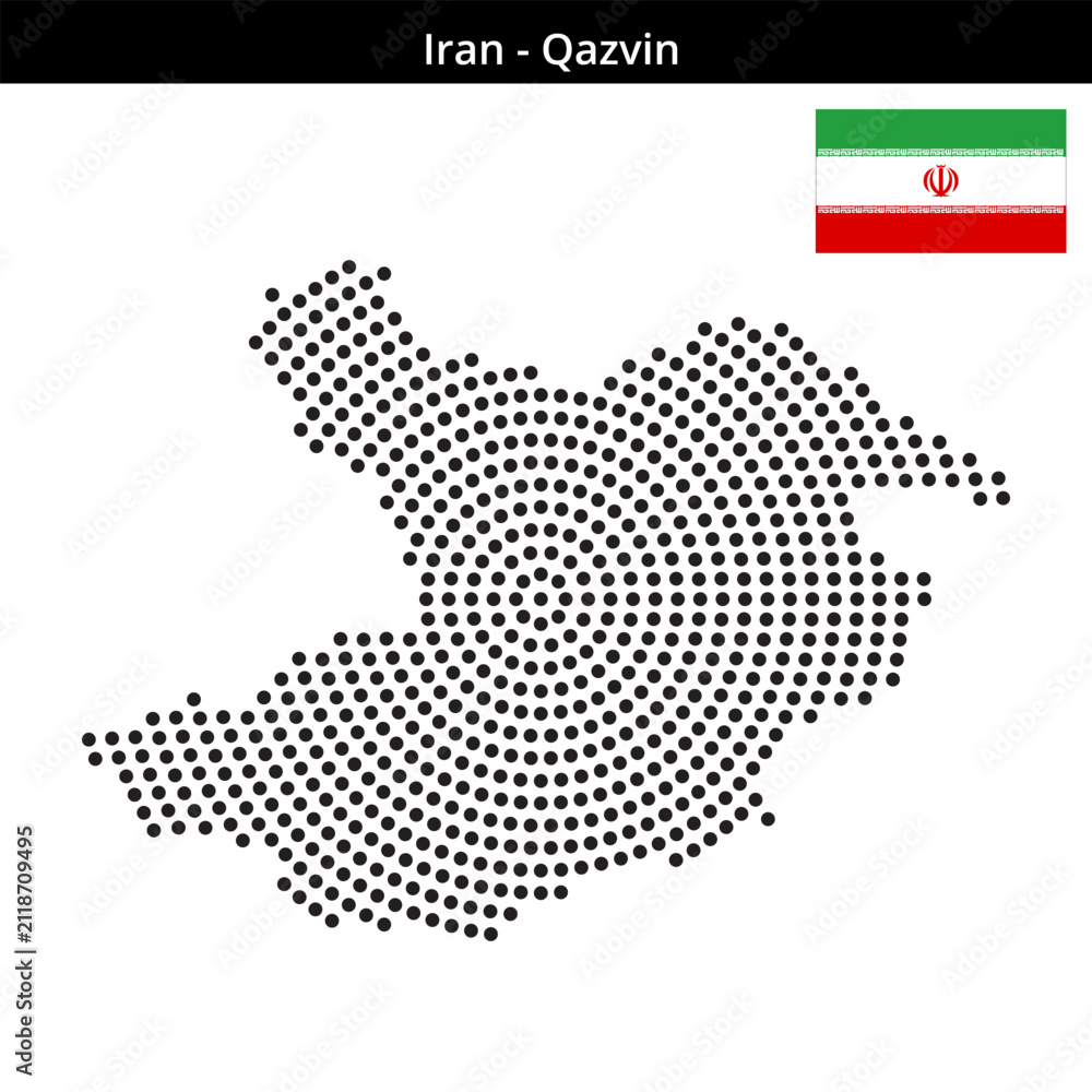 Obraz premium Map of Iran region Qazvin in concentric medium dots