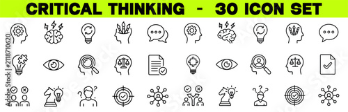 Fotografía Critical Thinking Line Icon Set – Editable Stroke Vector Illustration of Logic,