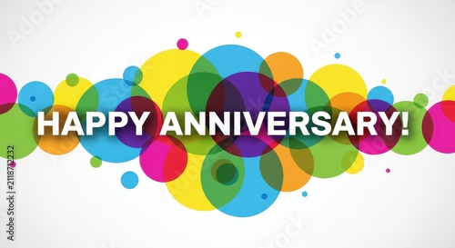Happy Anniversary Greeting Card with Colorful Overlapping Circles Background Graphic Design