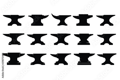 Canvas Print Set of anvil icons, collection of blacksmith tools silhouettes