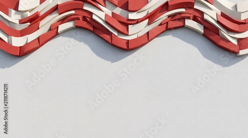 Abstract Red and White Geometric Block Wave Background Representing Indonesian Independence Day Flag Concept
