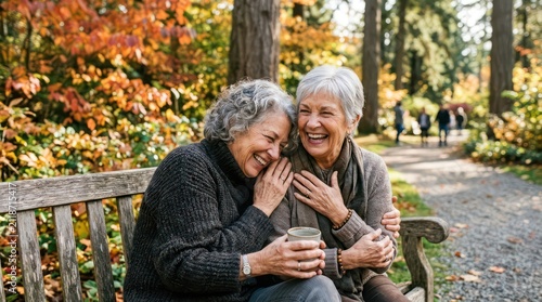 Senior women sharing a laugh outdoors.