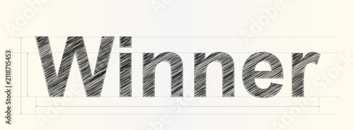 Bold sketched typography text displaying the word Winner as a concept for success and victory