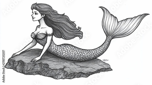 A graceful mermaid rests on a rock