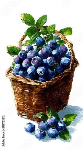 A basket of blueberries on white background