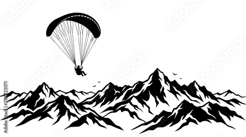 Paraglider soaring over majestic snow capped mountains adventure sport