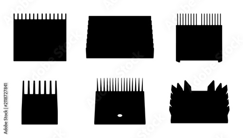 фотографія Set of Six Black Heat Sink Silhouettes, Electronic Component Vector Graphics, Th