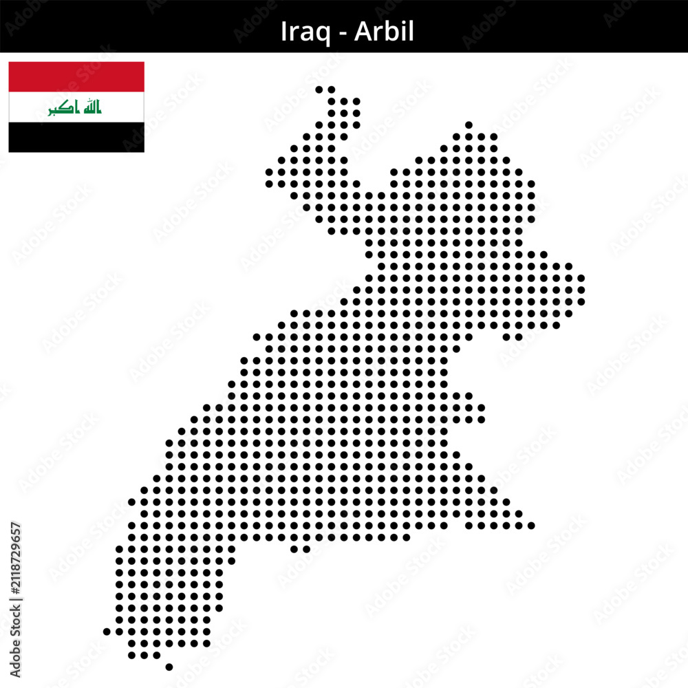 Obraz premium Map of Iraq region Arbil in medium size dots