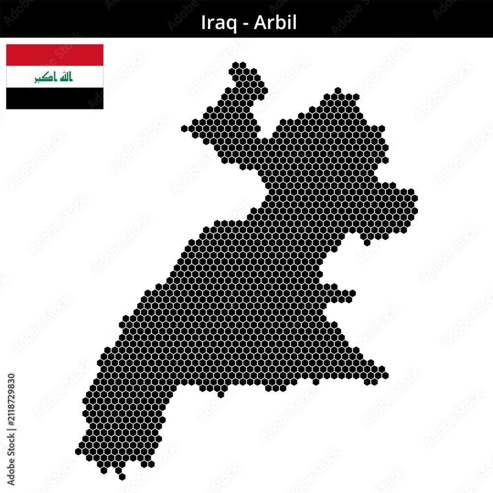 Obraz premium Map of Iraq region Arbil in small hexagonal dots