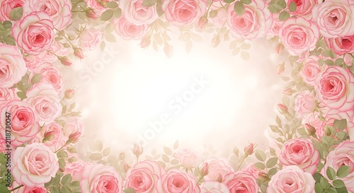 Beautiful soft pink rose flower frame with white copy space