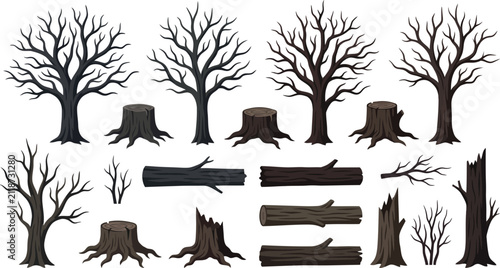 Bild auf Leinwand Leafless Tree Stump Log Collection Forest Vector Illustration Design Resource Bu