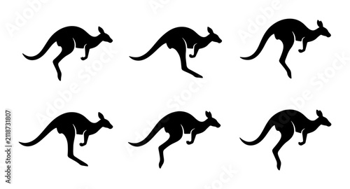 Photography Six Silhouette Kangaroos in Mid-Leap, Dynamic Australian Wildlife Vector Icons,
