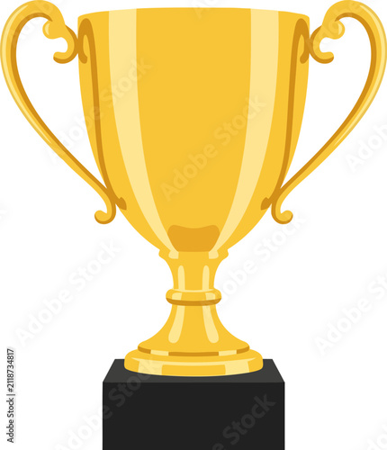 Foto Gold trophy cup award on a black base