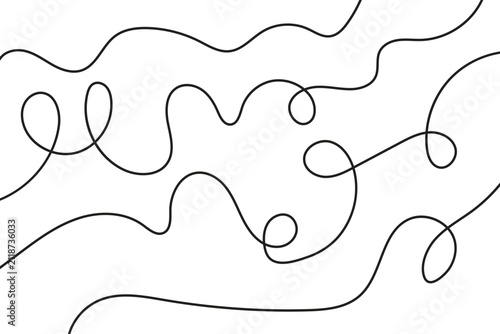 Abstract background with hand drawn continuous black line scribbles on a plain white isolated background