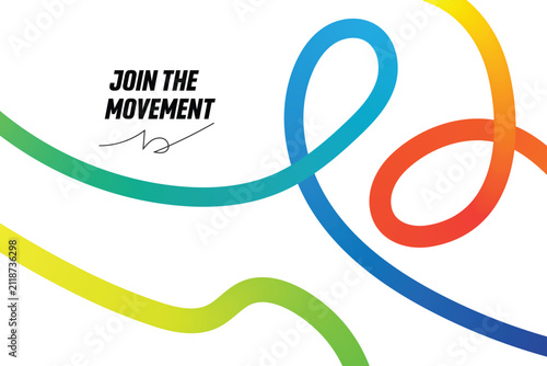 Abstract background with colorful flowing lines and the inspirational text join the movement on white