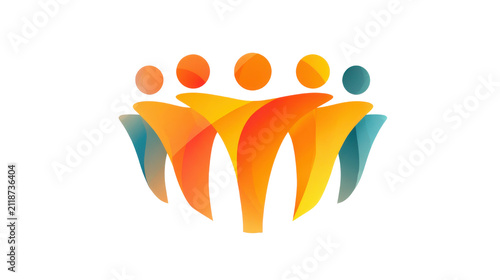 Colorful abstract icon of diverse people standing together representing teamwork unity community partnership and social connection concept design on white background