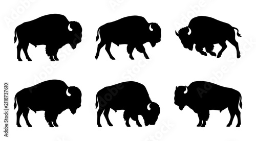 Konstfotografi Bison Silhouette Collection, American Buffalo Vector Icons, Wild Animal Graphics