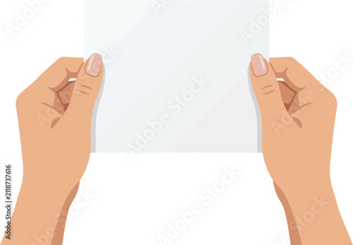 Hands holding a blank white paper sheet