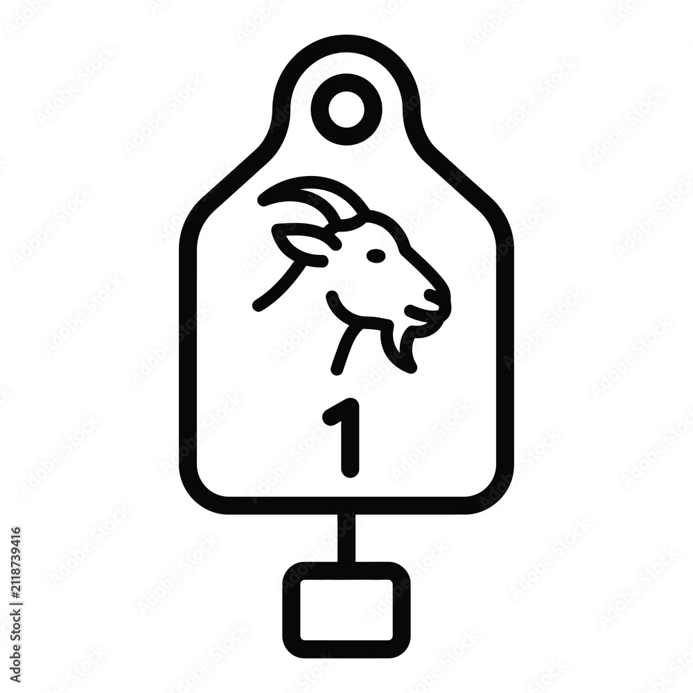 Obraz premium Ear tag with goat head and number one identifier symbol icon