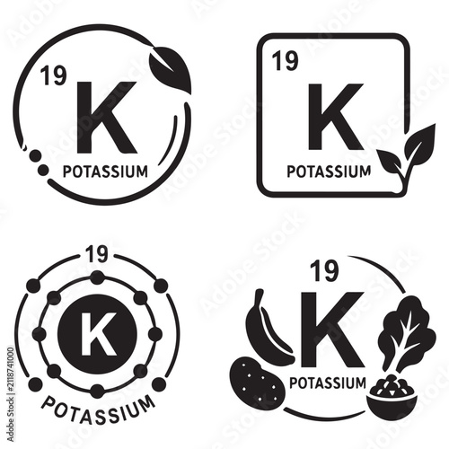 Foto Potassium mineral element icon set for health and nutrition