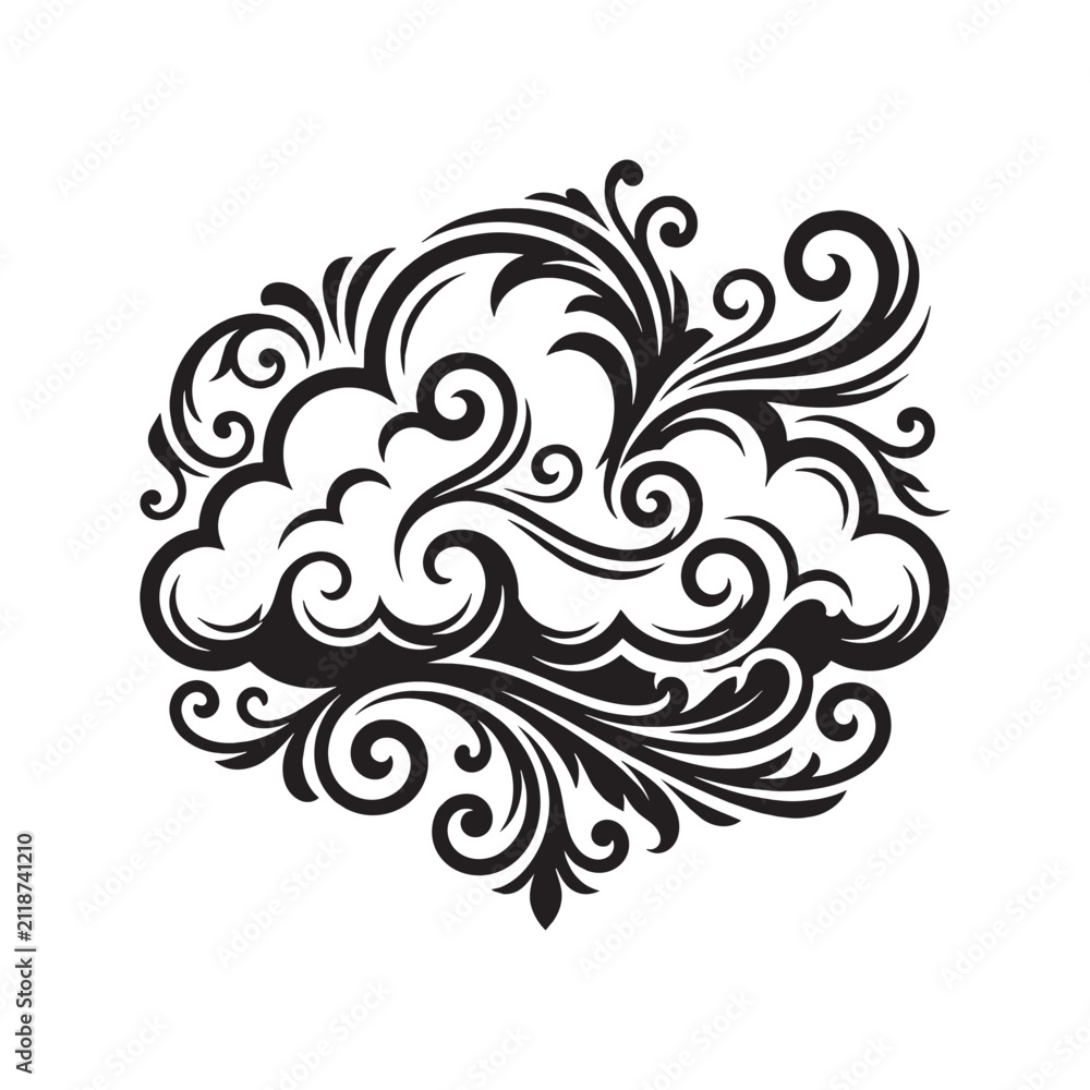 Fototapeta premium Victorian Ornamental Cloud Design with Filigree Flourish and Scrollwork Element Isolated on White