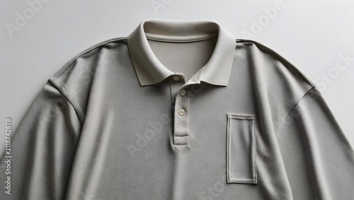Classic Light Grey Long Sleeve Polo Shirt with Chest Pocket