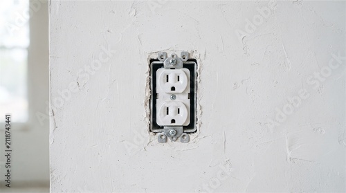 Unfinished Electrical Outlet in White Wall Renovation