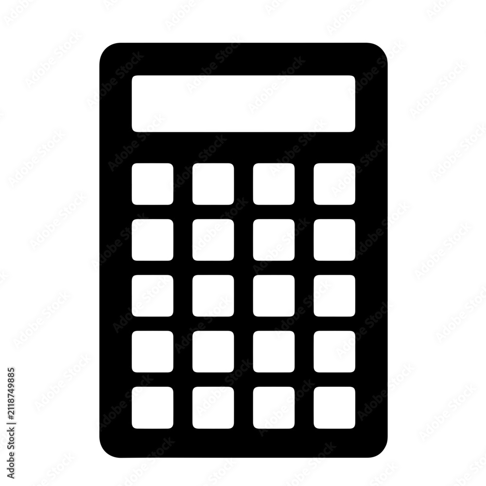 Naklejka premium Monochrome flat design calculator featuring a grid of buttons and a digital display for precise numerical calculations.