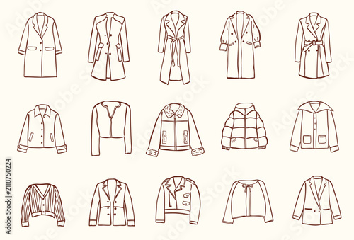 Canvastavla woman coat outer jacket cardigan hand drawn vector illustration collection set