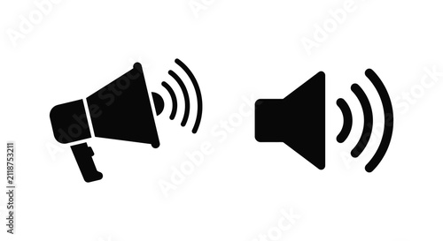 Bild auf Leinwand Megaphone And Speaker Silhouettes On White Background