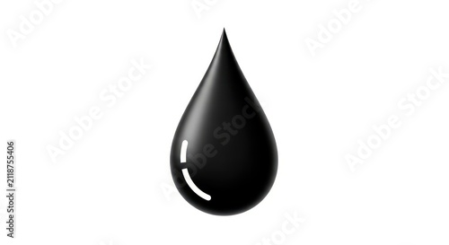 Single black liquid drop isolated white.