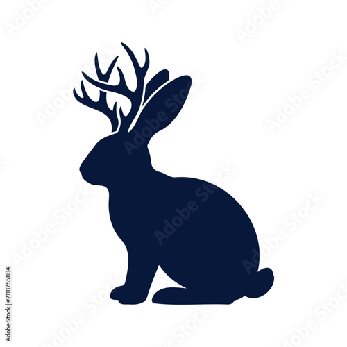 Rabbit with antlers sitting in profile silhouette illustration