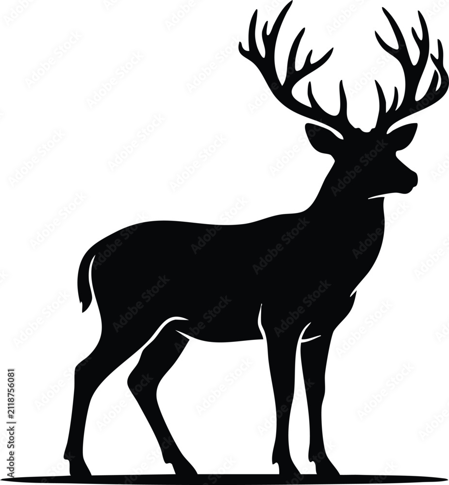 Fototapeta premium Black Deer Silhouettes Collection – Standing & Running Wildlife Vector Set