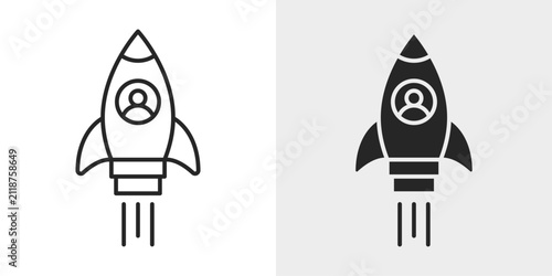Entrepreneur Rocket Icon represents startup growth, business innovation, and entrepreneurial success with editable outline and fill vector illustrations.