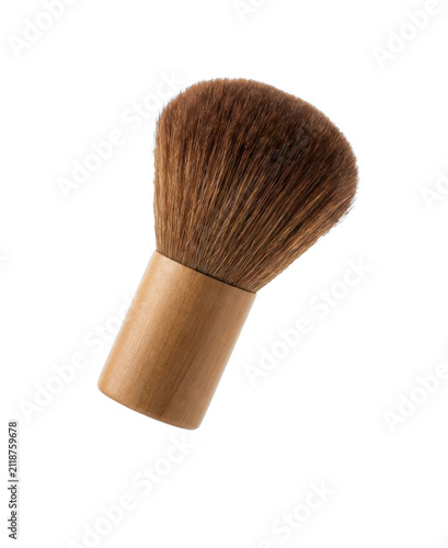 Konstfotografi Soft brown makeup brush with a natural wooden handle, isolated on white backgrou