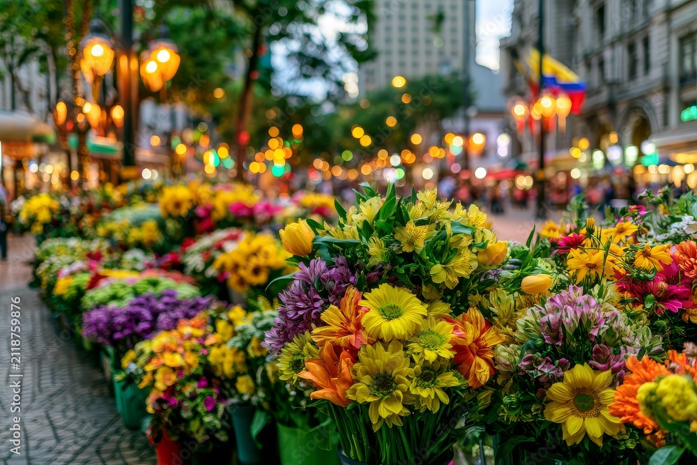 Naklejka premium Medelln flower, colorful Latin celebration with warm community atmosphere