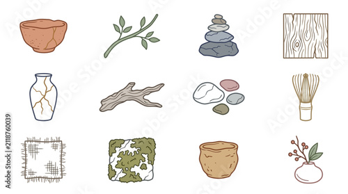 Dynamic Collection of Hand Drawn Natural and Handcrafted Decorative Elements in Earthy Tones with high quality professional line art symbols for modern creative design and digital branding projects