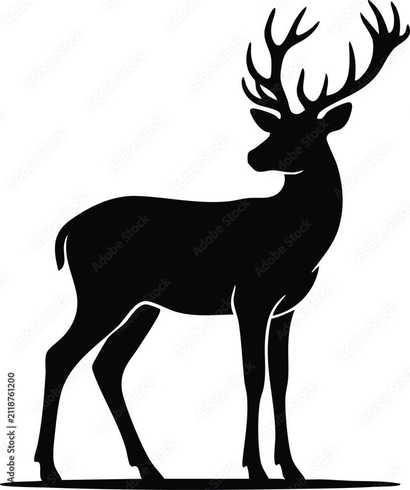 Fototapeta premium Black Deer Silhouettes Collection – Standing & Running Wildlife Vector Set