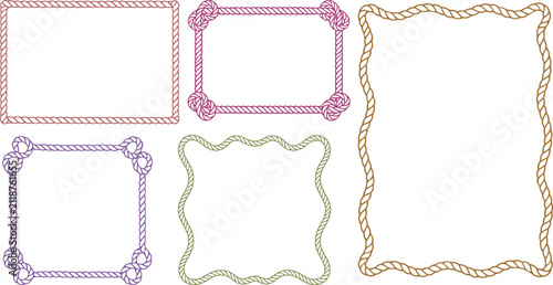 Rope frames in various colors on a clean white space, ideal for creating decorative borders, outlines, and graphic elements in poster designs, banners, and digital projects.