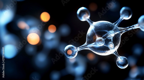 Microscopic view of a glowing glass-like virus cell structure
