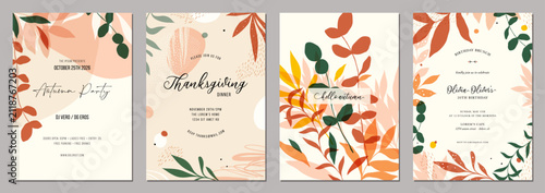 Floral templates in autumn colors. Suitable for birthday, wedding, thanksgiving and party invitation, poster, banner, email header,  advertising.