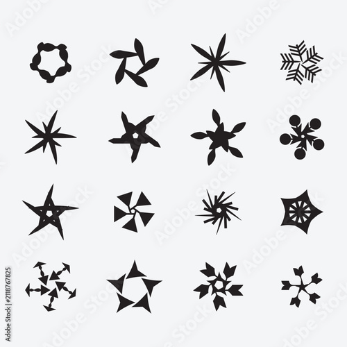 Abstract Geometric Star and Snowflake Vector Icons Set