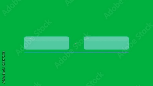 Minimal UI flight progress bar with airport code boxes on green screen, booking status tracking