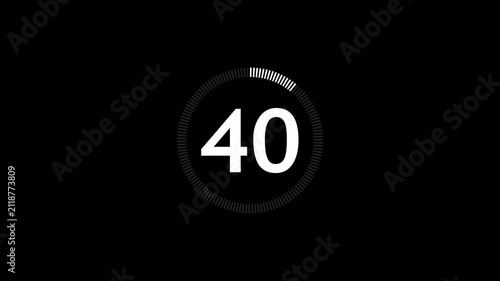 White circle countdown one minute animation from 45 to 0 seconds. Modern flat design with animation on dark black background.