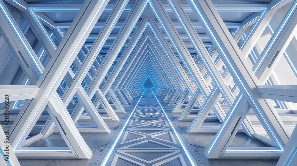 Naklejka premium White triangular light tunnel futuristic architecture