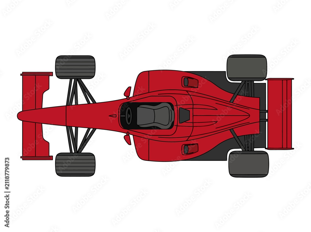 Fototapeta premium Top-down illustration of a red formula race car isolated on white background