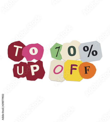 Up to 70 percent off colorful paper collage sale text