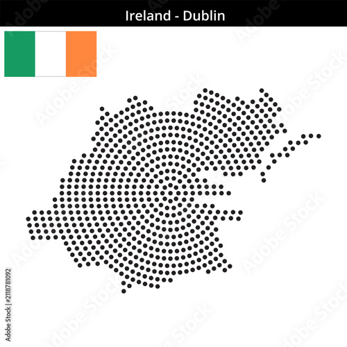 Photography Map of Ireland region Dublin in concentric medium dots