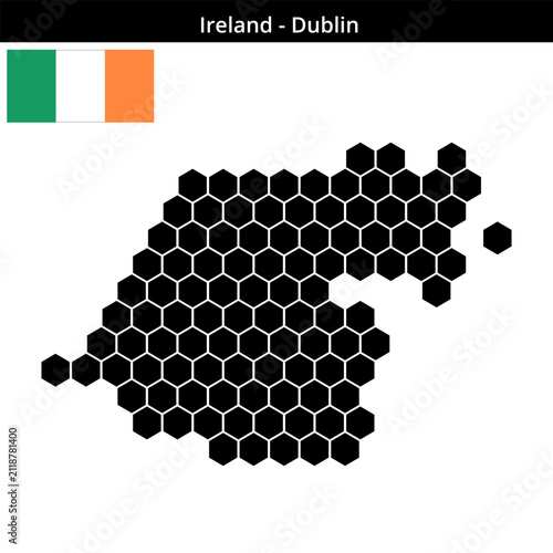 Photography Map of Ireland region Dublin in larger hexagonal shaped dots