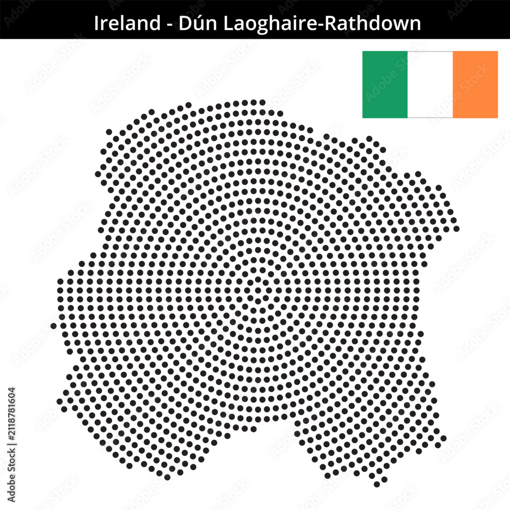 Fototapeta premium Map of Ireland region Dún-Laoghaire-Rathdown in concentric medium dots